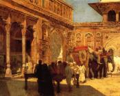 Elephants and Figures in a Courtyard Fort Agra - 埃德温·罗德·威克斯